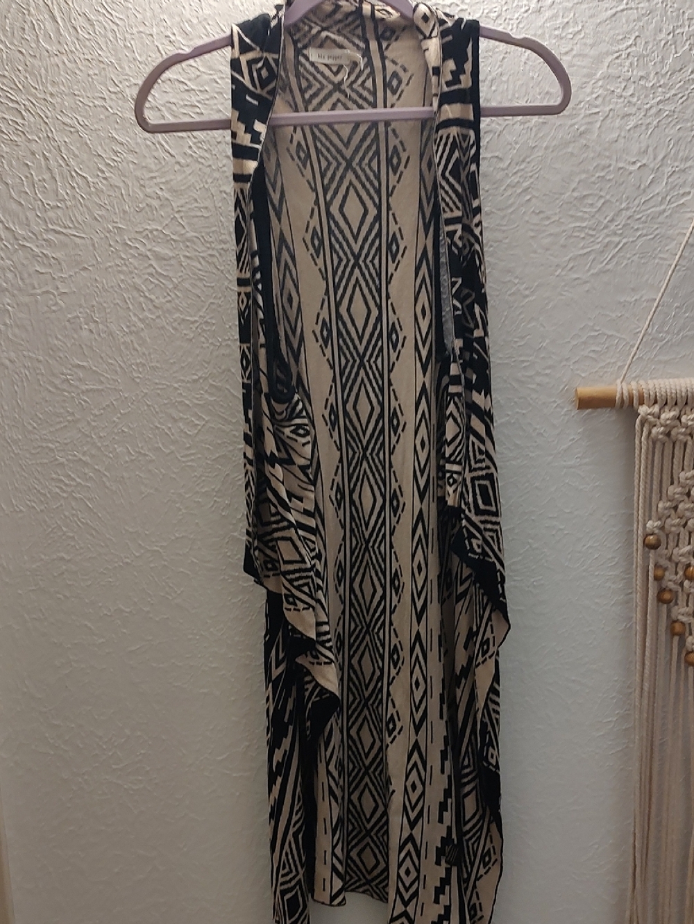 Blu Pepper Black and Cream Aztec Kimono Vest